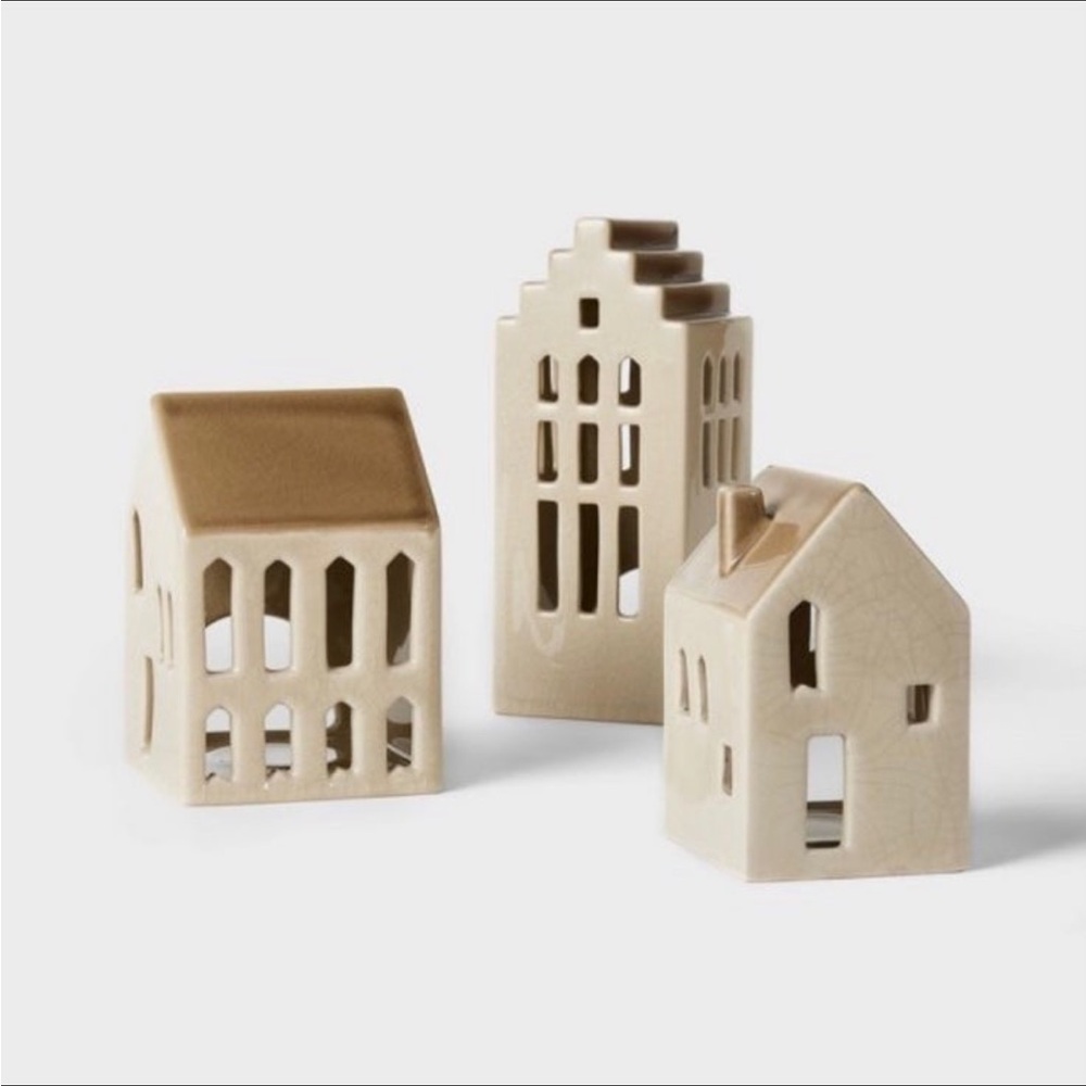 3pc Ceramic House LED Tea Light Holder - Threshold with Studio McGee - Picture 2 of 6